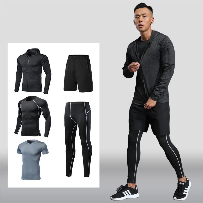 

2018 Men Running Set Pants Sport Kit Basketball Shorts Leggings Tights Fitness Shirts Jackets Jogging Sportswear Suit ReflectiveThe 832, 201 deep gray