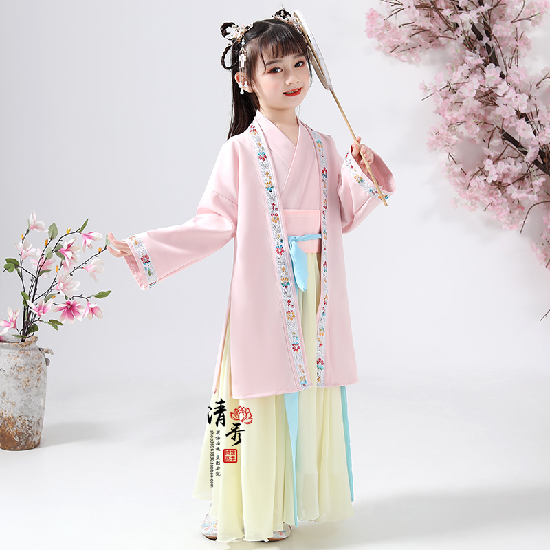 

Chinese Traditional Hanfu Dress Child Clothing Folk Dance Girls Ancient Opera Tang Dynasty Han Ming Princess Costume Kids DN4922, As picture