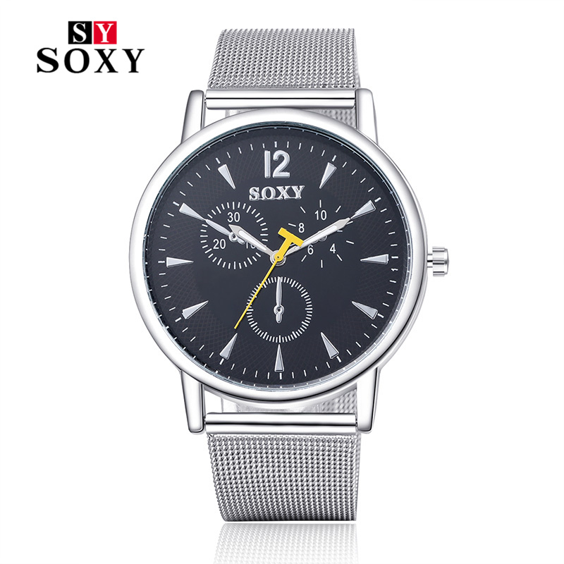 

Luxury Watch Top brand SOXY Watches women men Stainless Steel strap Quartz-watch Ultra Thin Dial Clock female relogio masculino, White