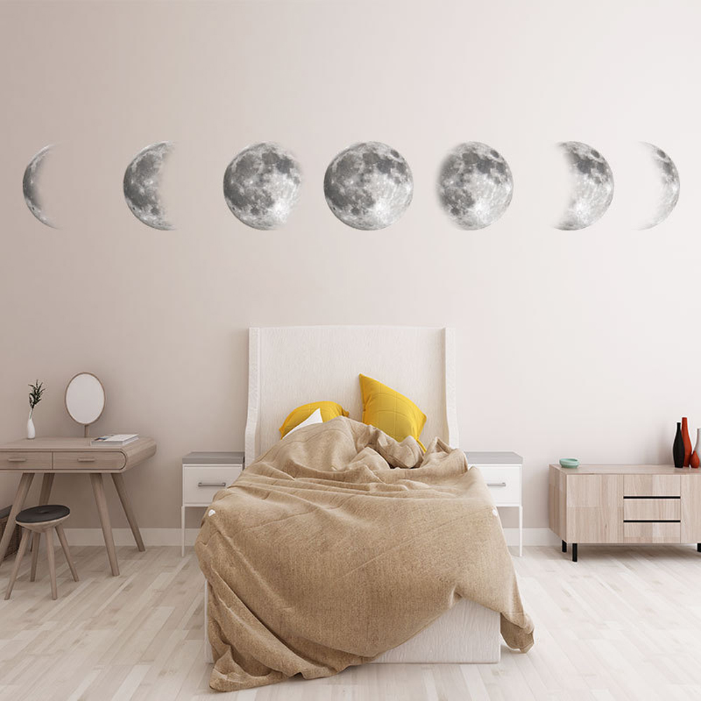 

Moon Phase 3D Wall Sticker PVC Gold Silver Moon Art Decal Creative Bedroom Living Room Child Study Background Mural Home Decor