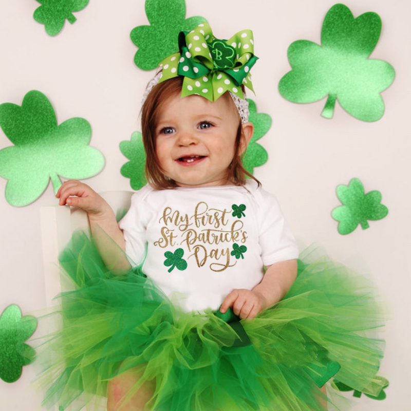 

My First St Patricks Day Newborn Baby Boys Girls Short Sleeve Lucky Romper Infant Toddler 1st St Patricks Clover Cute Jumpsuit, Null-srpwh-
