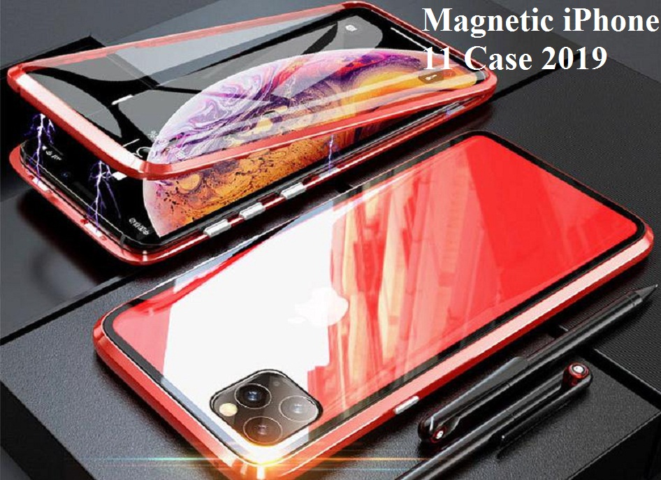 

Luxury Double Side Glass 360 Magnetic Adsorption Metal Case For iphone 11 Pro Max 12 mini pro 7 8 Plus Phone Case For iphone XR X XS MAX, Black