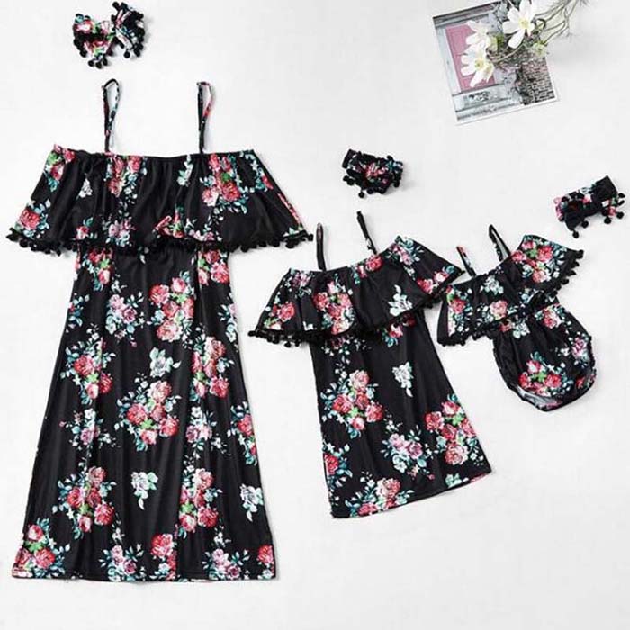 

New Family Look Cute Baby Summer Dress navy Cotton Dress, Model 16