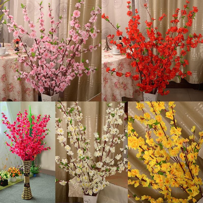 

Artificial Cherry Spring Plum Peach Blossom Branch Silk Flower Tree For Wedding Party Decoration white Red Yellow Pink Wholesale 20190108, As the picture