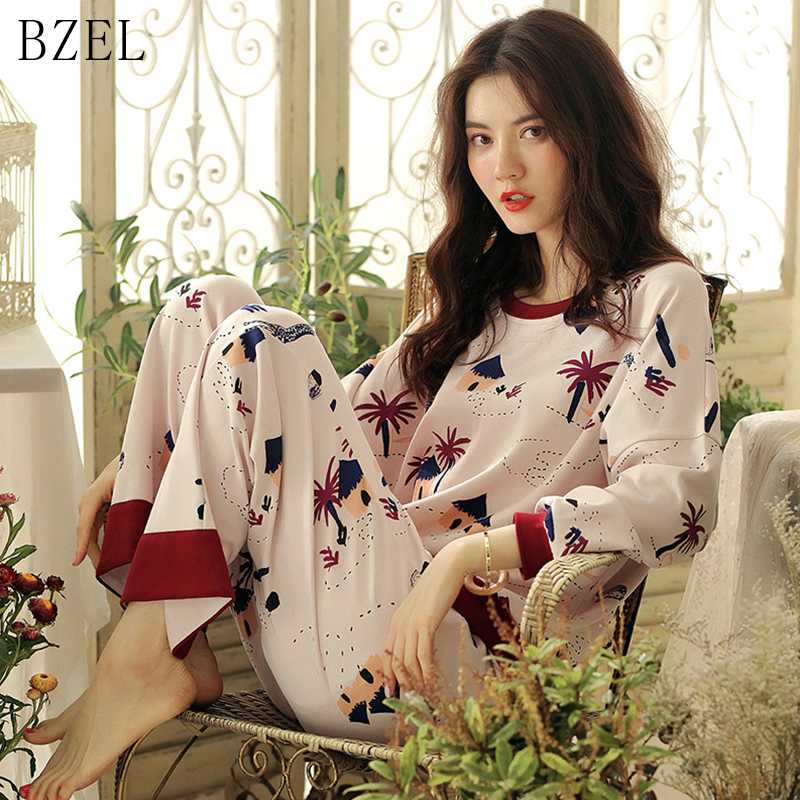 

BZEL Sleep Lounge Pajama Set Cotton Sleepwear Women Long Sleeve Pyjama Femme Fashion Cartoon Pajamas For Women Pijama Feminino