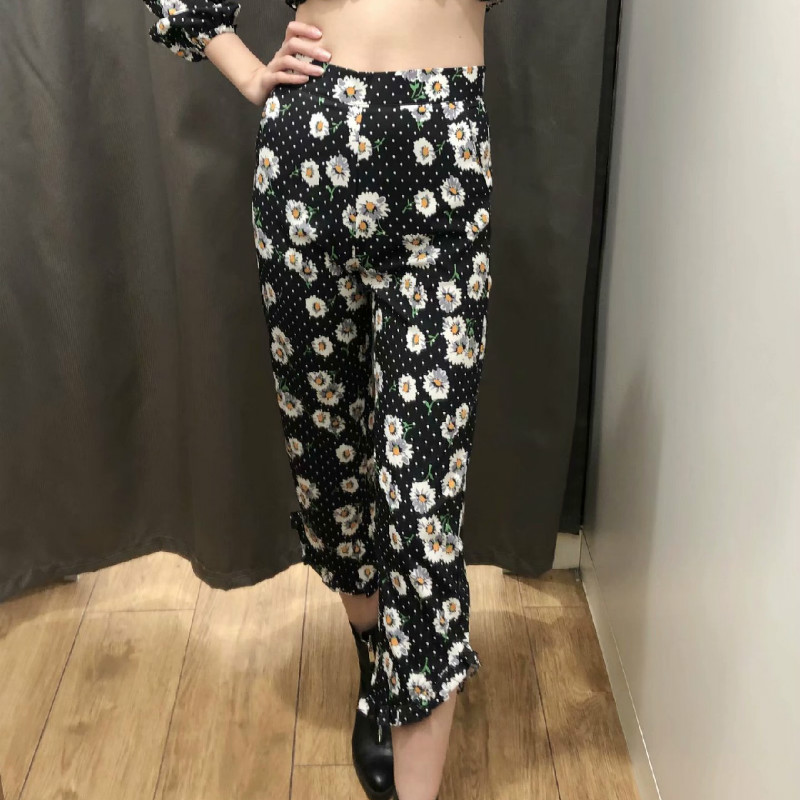 

Women's trousers fashion women's 2019 summer new high waist print loose daisy print pants casual pants temperament wild