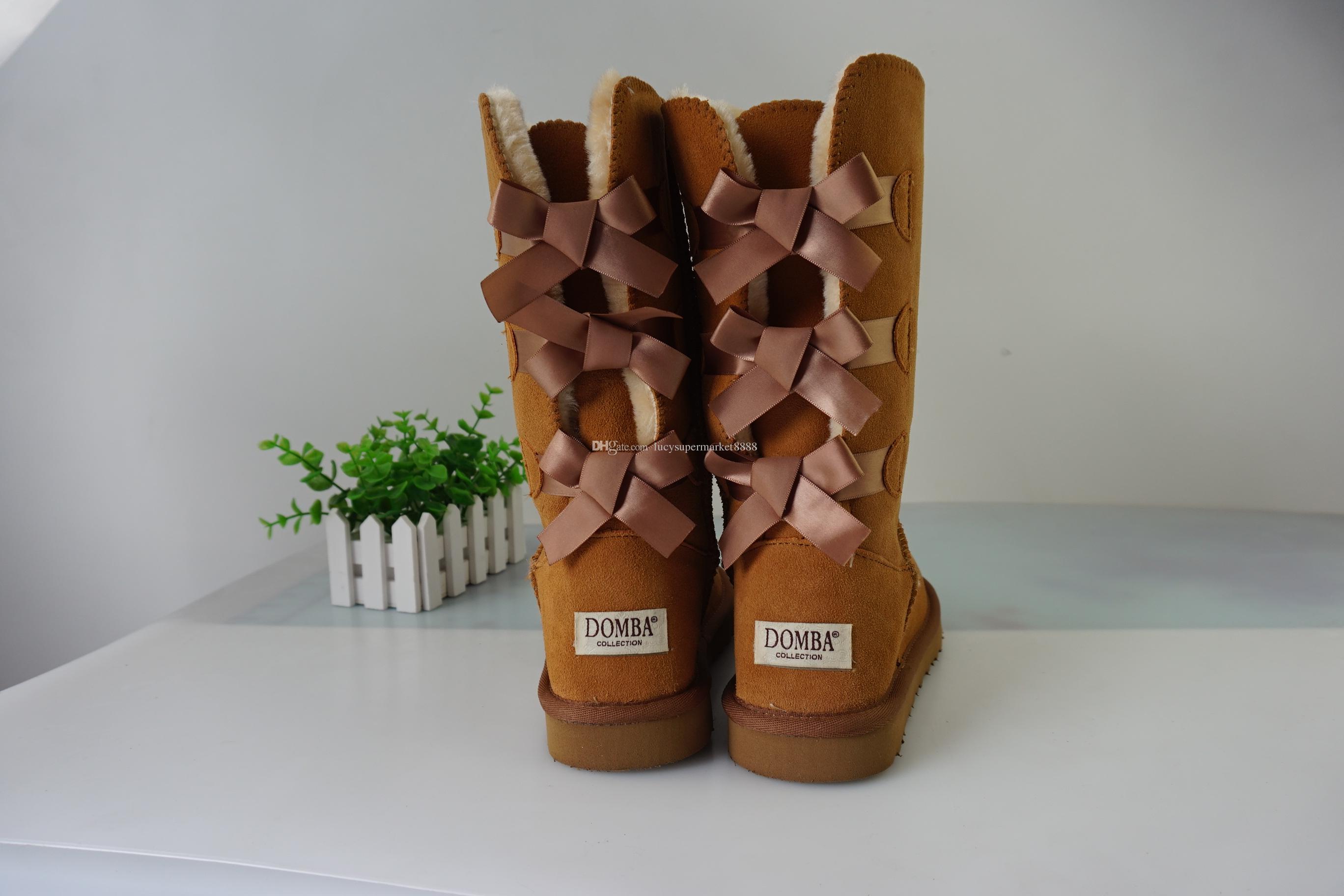 

Christmas New Classic U Tall Winter Boots Real Leather Bailey Bowknot Women's Bailey Bow Snow Boots Shoes Boot US 5-10, Grey