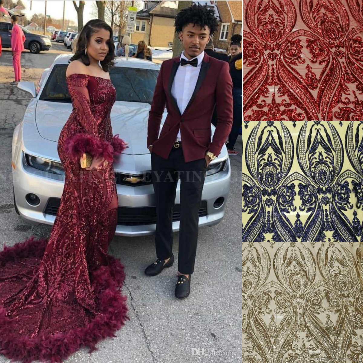 

2019 Long Sleeves Mermaid Burgundy Prom Dresses with Luxury Sequins Feather Sparkly Party Evening Dresses Plus Size robe de soiree, Hunter