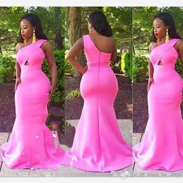 

Mermaid Prom Dresses 2020 Sexy One Shoulder Hot Pink Satin Fast Shipping Plus Size Evening Dress Celebrity Formal Gowns, Fuchsia