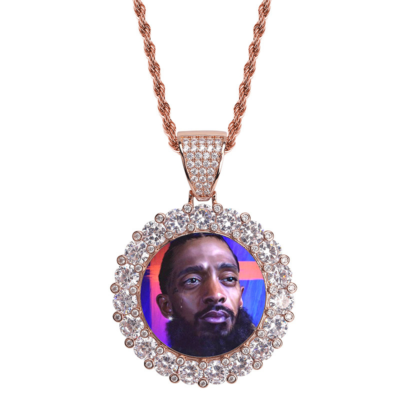 

New Fashion Hip Hop Gold & White Gold Plated Custom Photo Round Pendant Chain Necklace Iced Out Cubic Zircon Jewelry Gifts for Men & Women