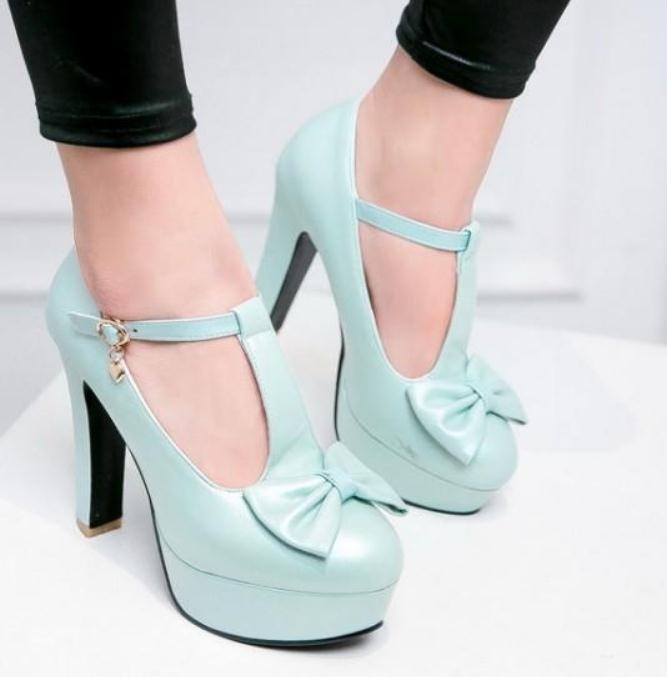 

2019 Women's shoes in Spring and Autumn with New style High heel Coarse heel round head bowknot waterproof table@288, White