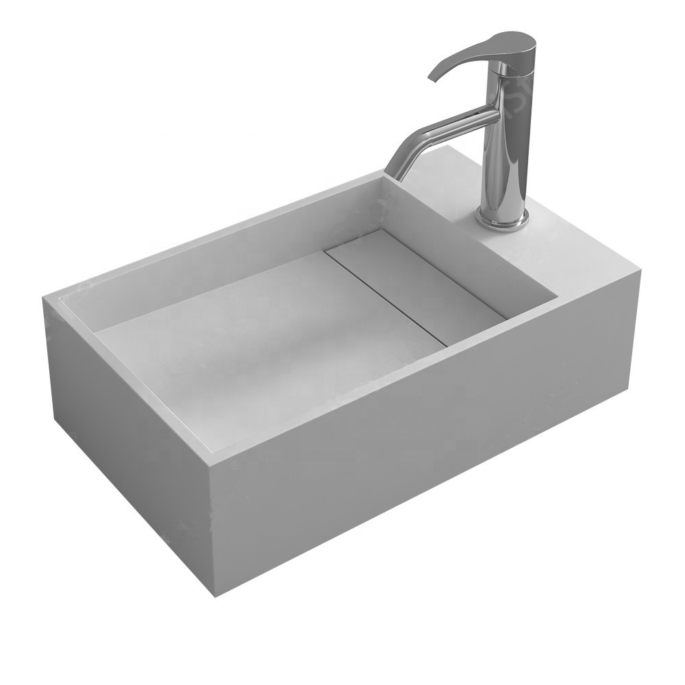 Bathroom Rectangular Solid Surface Resin Lavabo Washing Sink Fashionable Cloakroom Corian Wall Mounted Vanity Wash Basin RS3816-image-488722667