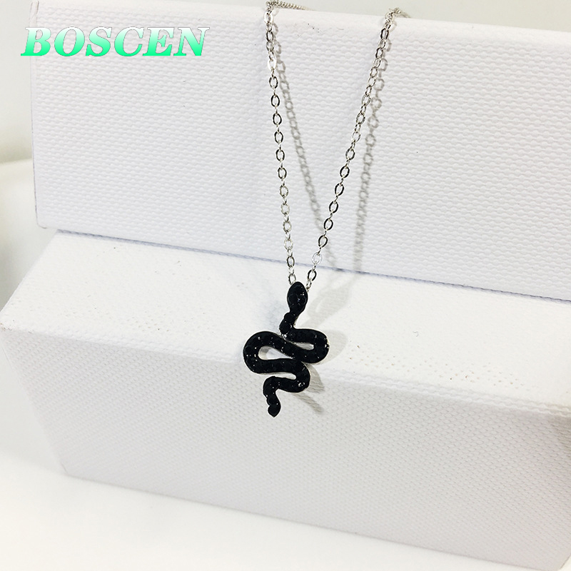

BOSCEN Zircon 925 Sterling Silver Pendant Necklace For Women Girl Birthday Gift black snake animal 2020 Latest Korean Japanese