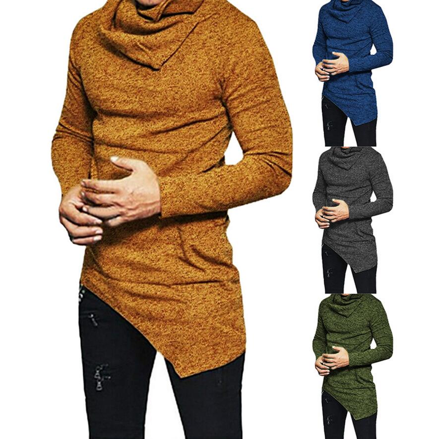 Chandails à capuchon pour hommes ourlet irrégulier à manches longues Pull Col haut solide Casual Hip Hop Street Plus la taille S - 2XL Europen am