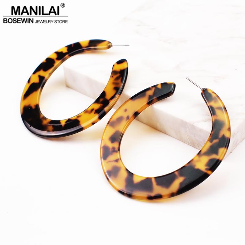 

MANILAI Round Tortoiseshell Acrylic Stud Earrings Women Big Leopard Statement Earrings Acetate Geometric Fashion Jewelry Brincos