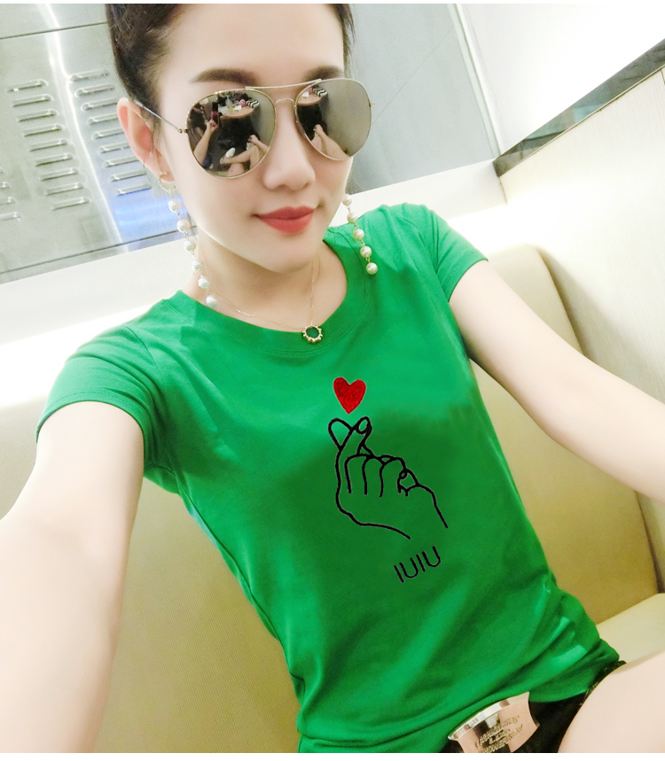 

2020 Fashion T Shirt Women Gesture Love Graphic Tees Women Tshirt Finger Heart Printed Summer Top Femme Korean Camisetas Mujer, 9#