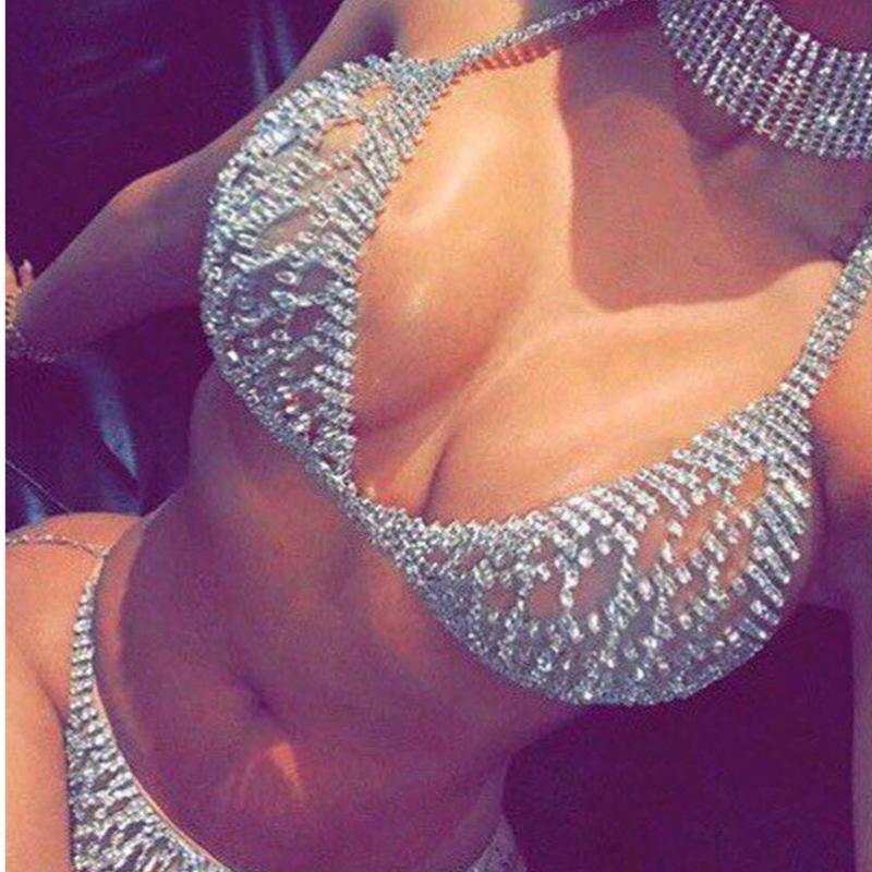 

Mesh Crystal Body Chain Bra Harness Belly Waist Chain for Women Rhinestone Sexy Body Jewelry Bra Necklace Bralette