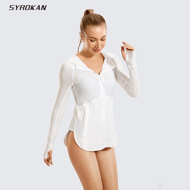 

SYROKAN Women's Full Zip Up Hoodie Swimwear Long Sleeve Cover-Ups Jacket Lightweight Workout Tops, Maple red03