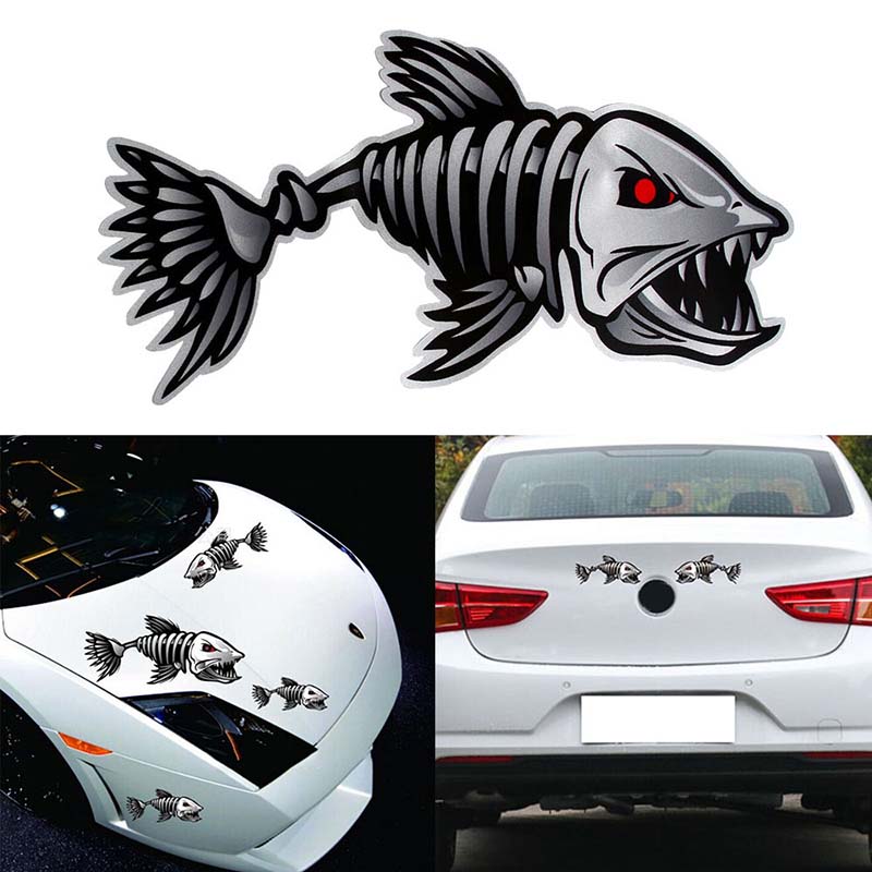 

2pcs/pair 40*20cm Car-styling Car Sticker Skeleton Fish Bones Vinyl Decal Stickers Kayak Fishing Boat Car Graphics Funny Stickers, Black