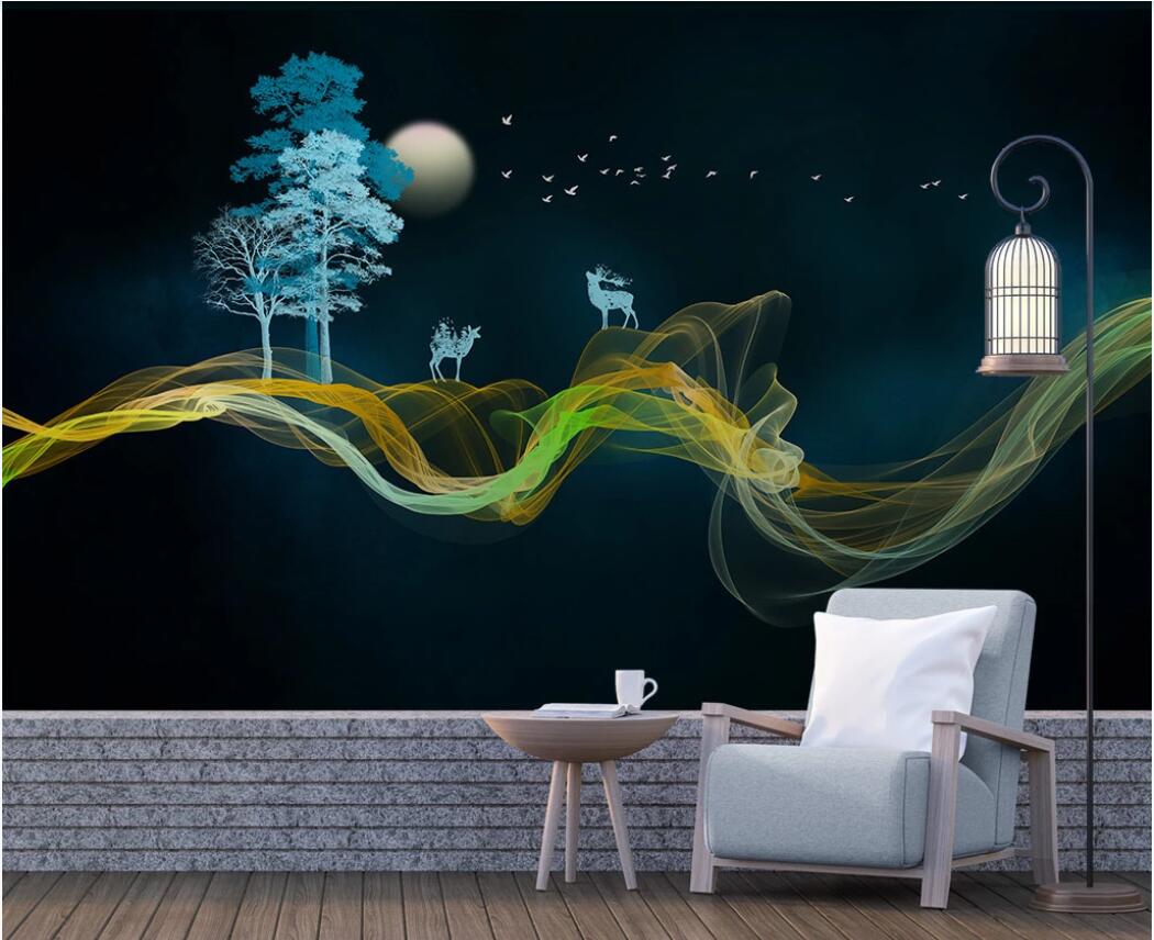 

3d photo wallpaper custom mural Modern light luxury hand-painted line landscape forest elk background wall wallpaper for walls 3 d, Non-woven wallpaper
