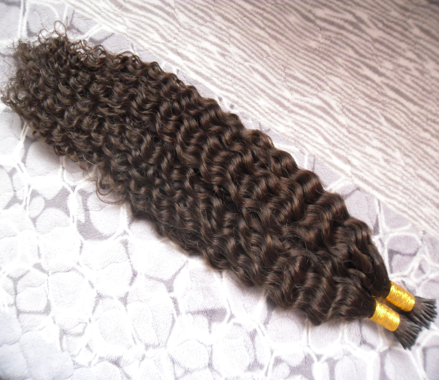 

kinky curly Fusion Hair I Tip Stick Tip Keratin Machine Made Remy Pre Bonded Human Hair Extension 16"- 24" 1g/s