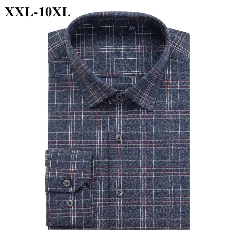 

3-color Men Loose Plus Size Plaid Shirt Classic Style Business Casual Long Sleeve Social Shirt Male Brand 6XL 7XL 8XL 9XL 10XL, 940037