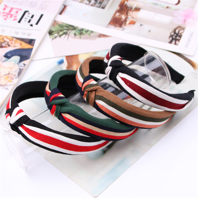 

DHL Fashion Striped Hairband Headband For Women Cloth Wide Edge Hair Band European And American College Style Print Hair Accessories 7styles