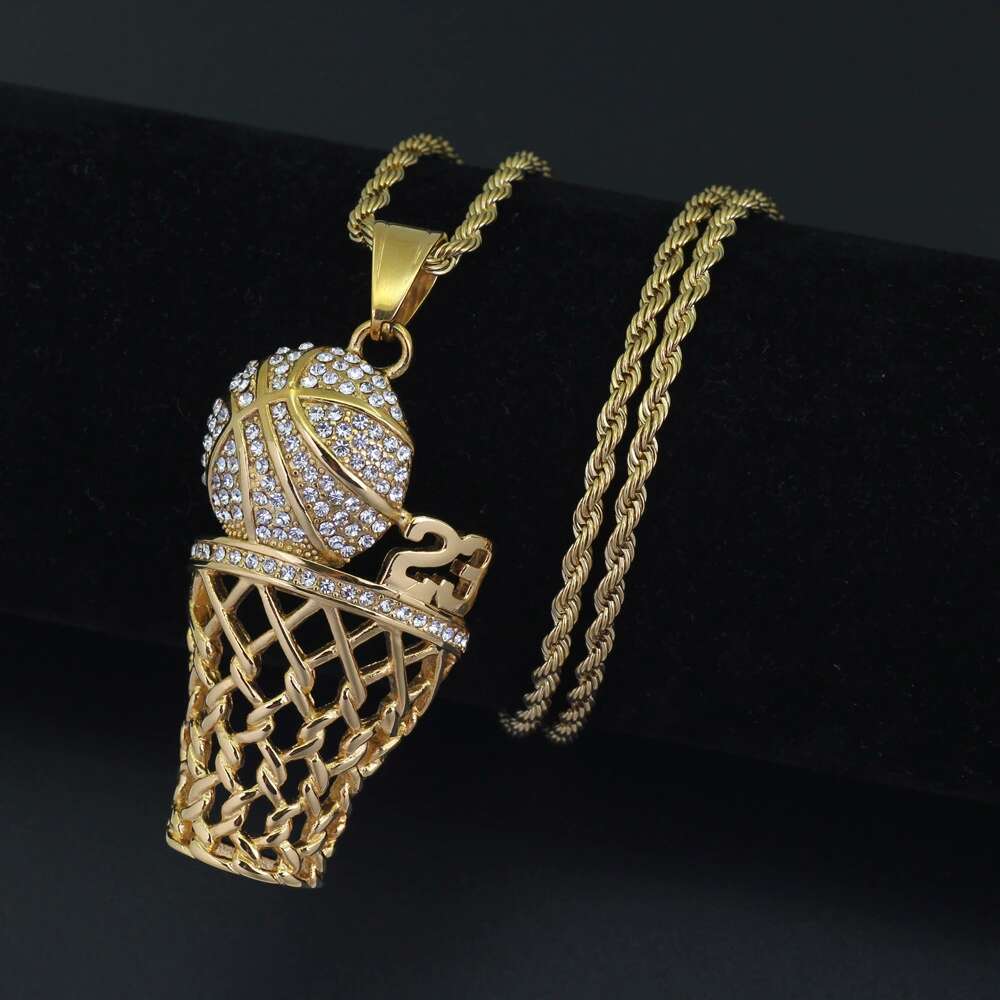

hip hop NO.23 basketball pendant necklaces for men diamonds basketball hoop luxury necklace Stainless steel Cuban chains sport jewelry