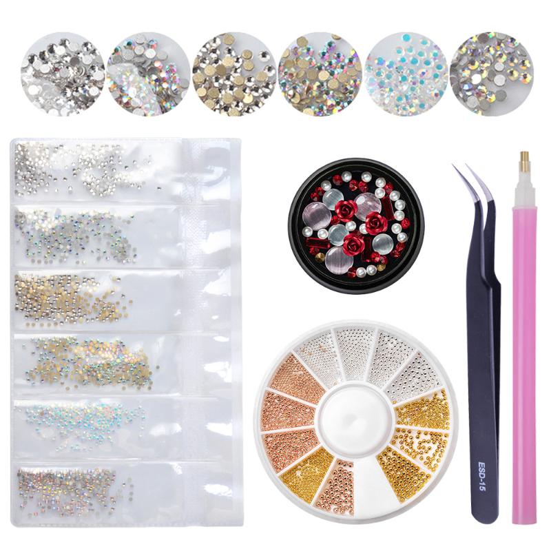 

5Pcs/Set 3D Nail Rhinestones Stones Mixed Colorful DIY Design Decals with Nail Curved Tweezer Crystals Art Decorations