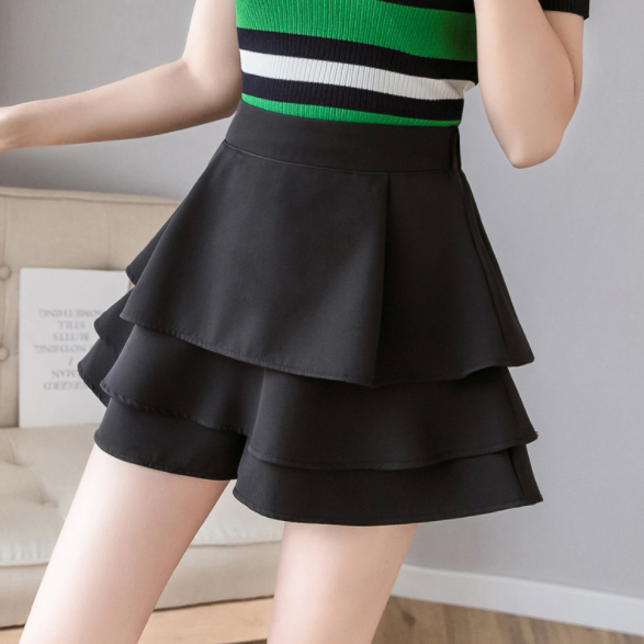 

Female tulle shorts skirts 2020 summer layered ruffles shorts women cake skirt high waist wide leg cupcake AQ487, Beige