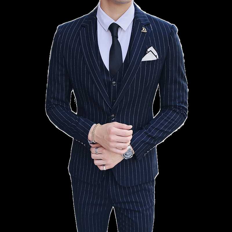 

Jacket+Vest+Pant Men Suit Fashion 2020 British style Slim Fit Male Dress Suits High Quality Business Casual stripe Floral Blazer, Black