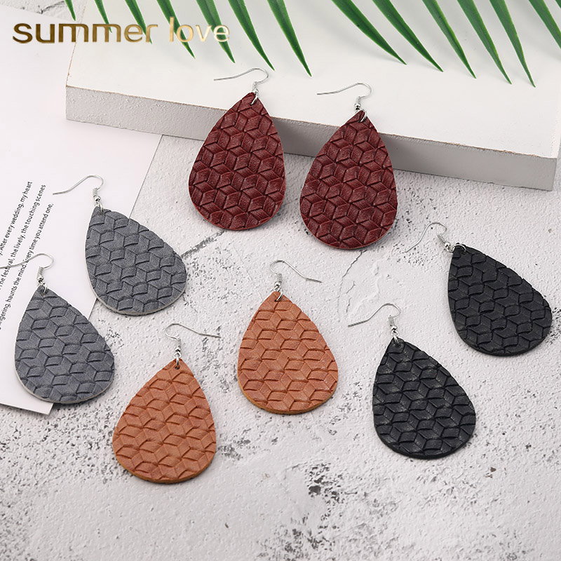 

Fashion Design Women PU Leather Earrings Weave Pattern Multi Colors Bohemia Teardrop Leather Water Drop Hook Earrings Party Jewelry Gifts