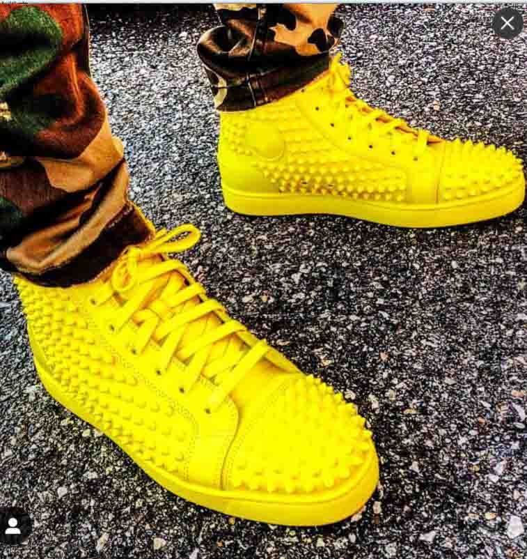 

Cheap Sale Yellow Suede/Leather Spikes Sneakers High Top Men's Sneaker,Luxury Design Italy Handmade Trainers Birthday Dress Party Gift, Black
