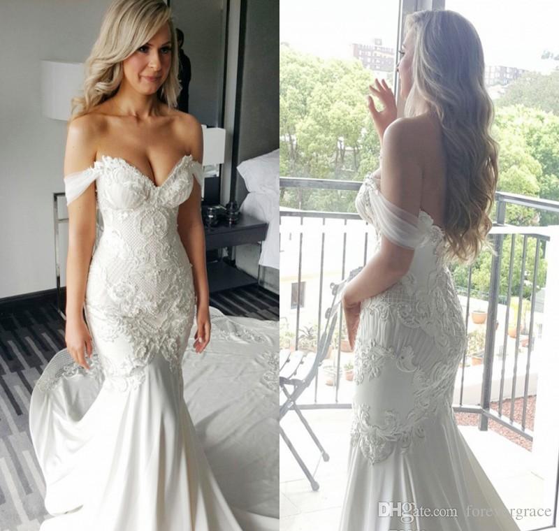 

2019 Mermaid Wedding Dress Off Shoulders Long Backless Church Garden Bride Bridal Gown Custom Made Plus Size, Ivory