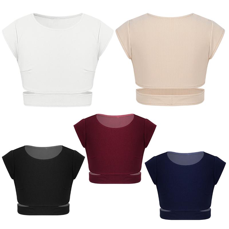 

Summer Girls Tanks Tops Teen Girls Ballet Tops Dance Crop Top Cap Sleeves Cutout Waist Kids Underwear Bra For Workout Gym, Black