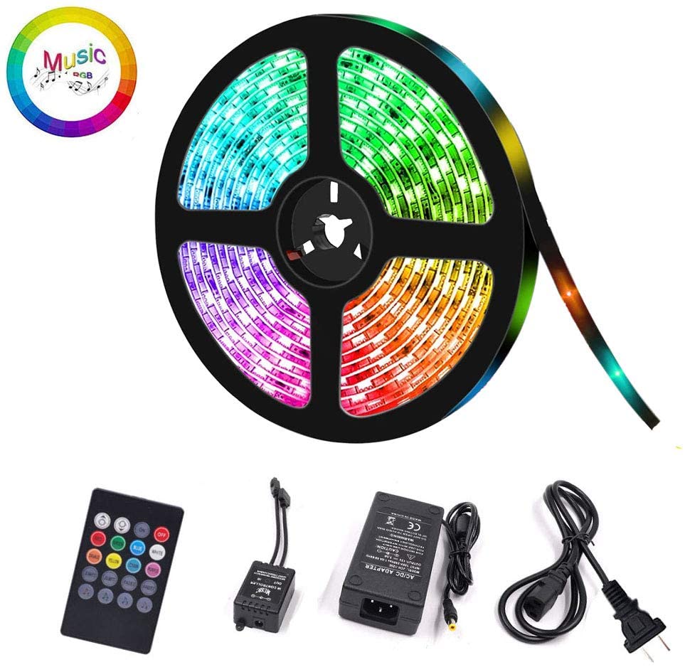 

LED Strip Lights, RGB Sync to Music Dimmable Strip Kit, 16.4Ft/5M 300 LED Lights 2835 LED Light Strip with Remote and Power Supply for Home