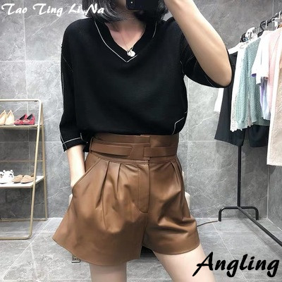 

2020 Women New Real Genuine Sheep Leather Shorts G7, Black