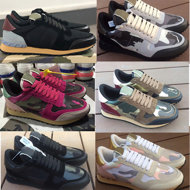 

Luxury Designer Camouflage Noir Rockrunner Sneaker Studded mens trainers Women Flats Casual Shoes Genuine Leather nappa sneaker, Color 6