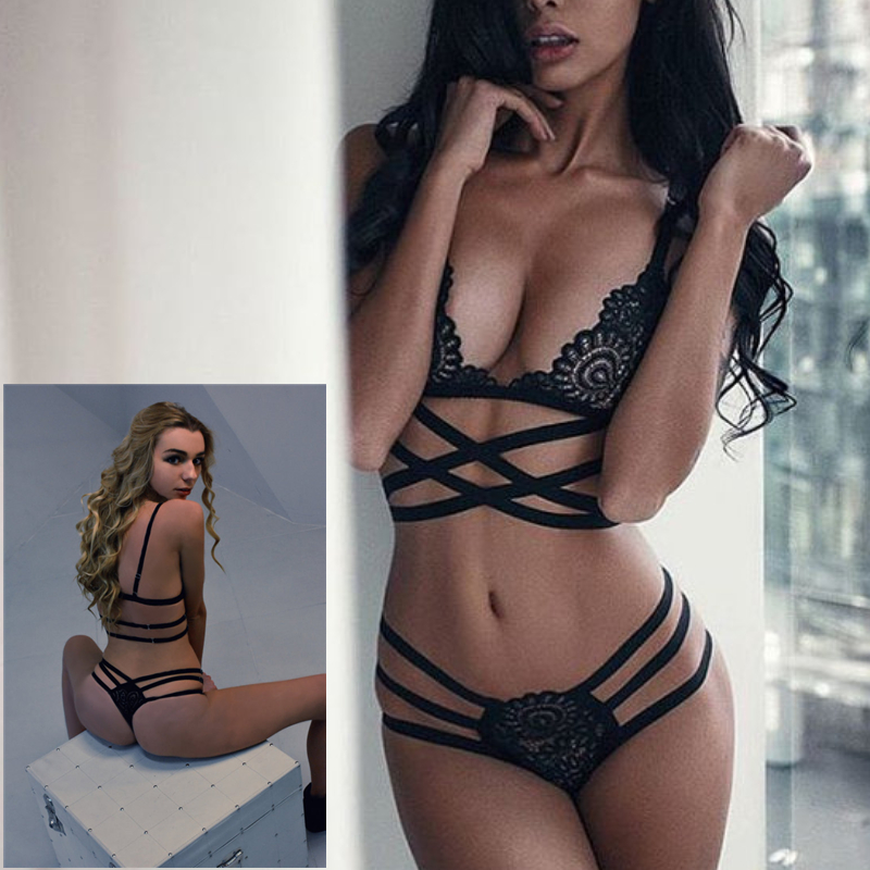 

Hot Sexy Panties Bra set Women Lingerie New Women lace bra set Push Up Vest Top Straps Hollow Out Ladies Underwear Panty, Black