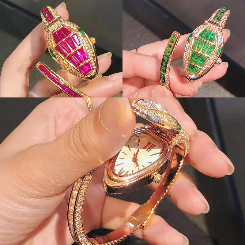

New Style Fashion Snake Watch Quartz Movement Luxury Diamond Iced Out Watch Women Watches Rose Gold Bracelet Woman Wristwatches Montre Femme, No.5