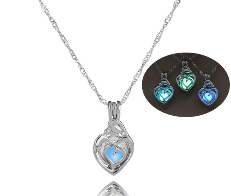 

Silver Color Luminous Necklaces Hollow Mom Mother's Day Heart Love Locket Necklace Valentine's day Antique Luminous Beads Censer J Cage Gift