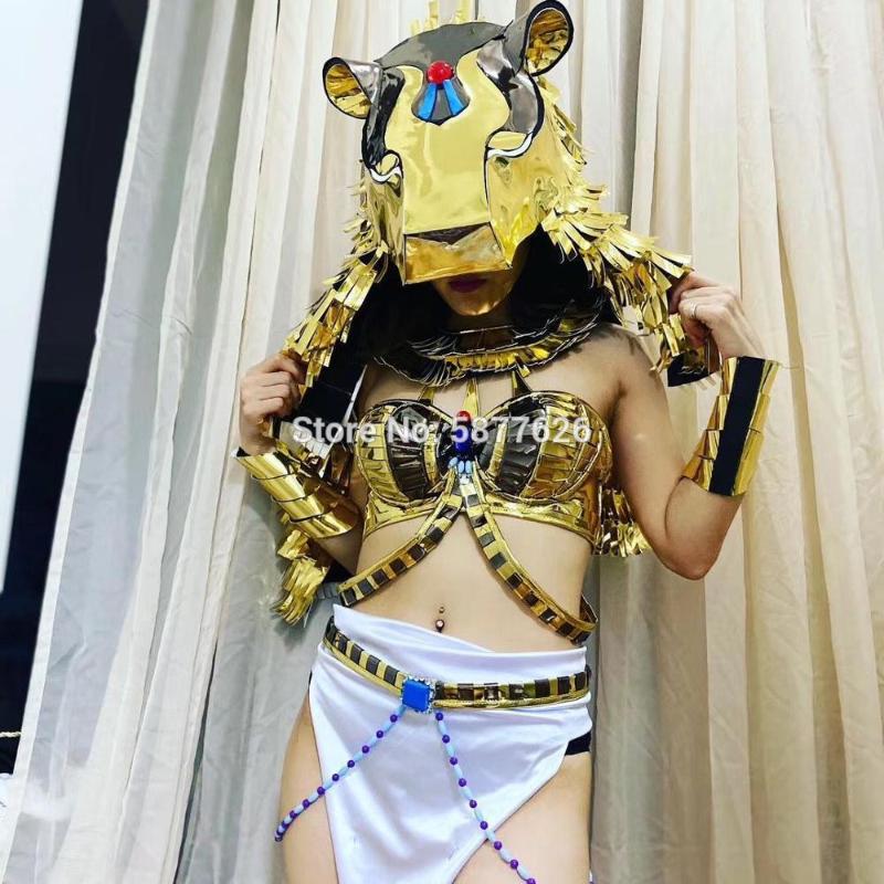 

Gold bar nightclub Sexy Pharaoh Cleopatra Sphinx costume custom cosplay role playing costume, As pic