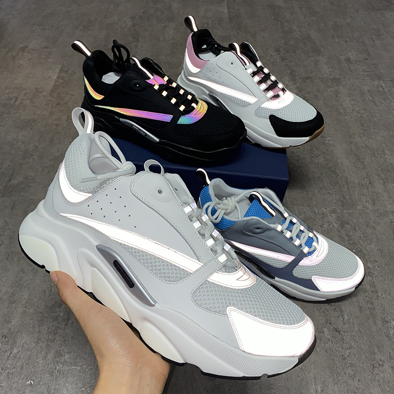 

Fashion Men Women B22 Sneakers 3M reflective Calfskin Technical Mesh Shoes B22 Platform Trainers Lace-up Running Shoes Top Quality with Box, Black
