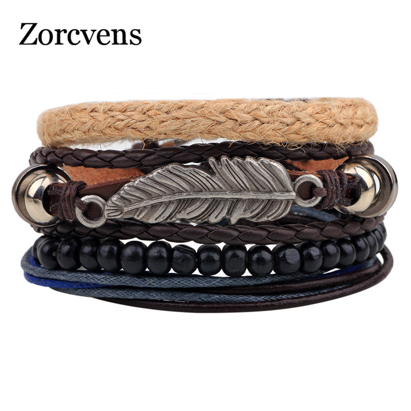 

ZORCVENS Retro Beads Leaf Bracelet Multilayer Leather Bracelets & Bangles Colorful Simple Jewelry For Men Women