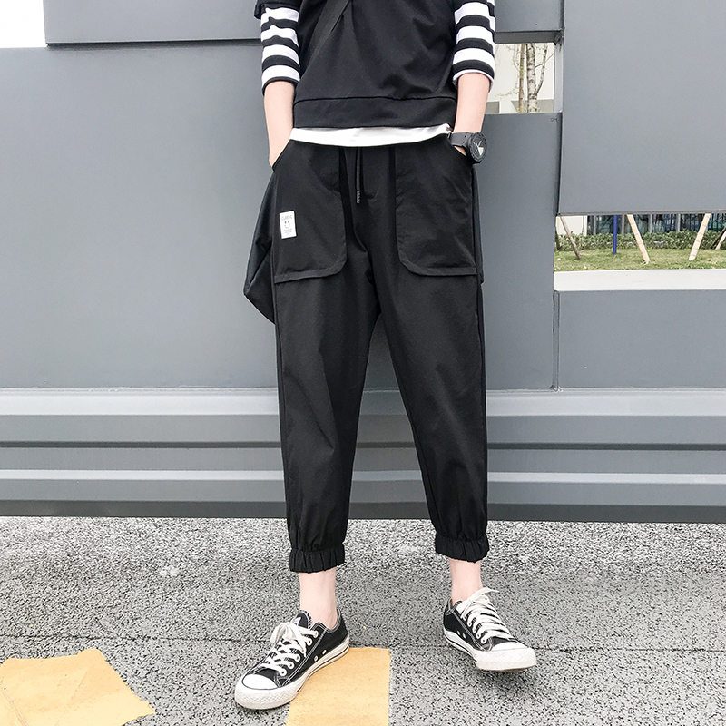 

2019 Spring And Summer New Hot Korean Casual Men' High-quality Fashion Hip-hop Printing Solid Color Sports Pants Cotton Joggers, Black