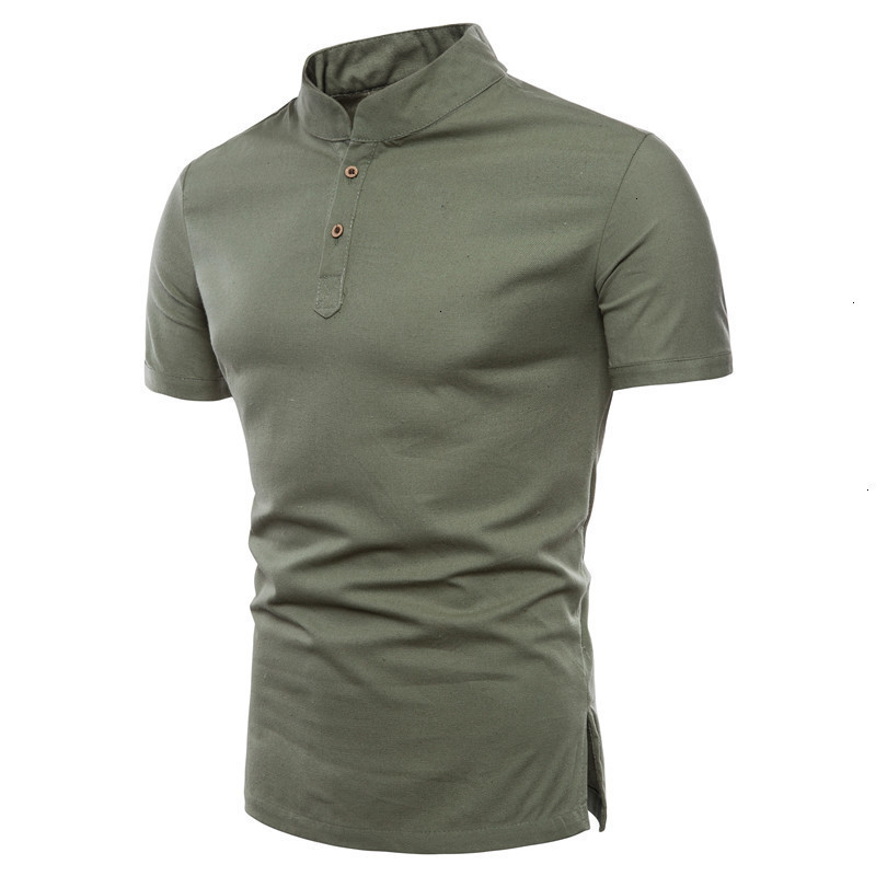 

Summer 2019 Chinese Fashion Men's Shirt Short Sleeve Fine Linen Shirt Short Sleeve Social M-5XL, Army green