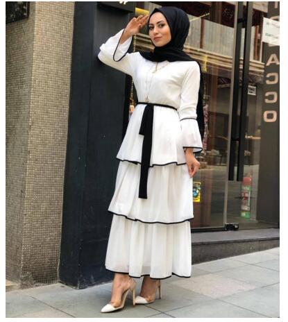 

Arab Women Dress Long Dress Muslim Fashion Cake Layer Black And White With Dress