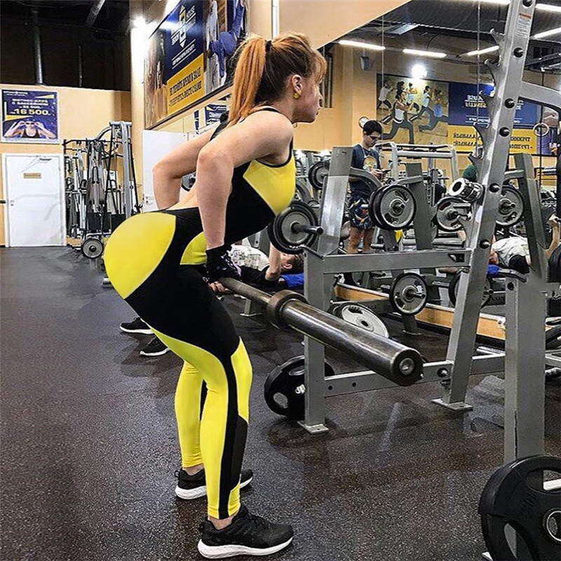 

Women Fashion Tracksuits Active Yoga Suits Women Running Outfits Panelled Sashes Black & Yellow Ins Hot Sale Sweatsuits