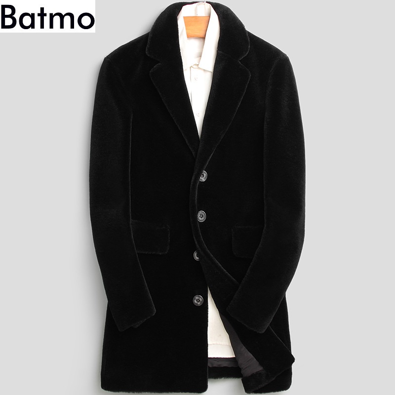 

Batmo 2018 new arrival winter high quality wool shearling men's jacket ,casual men's fur coat,trench coat men plus-size -4XL, Black
