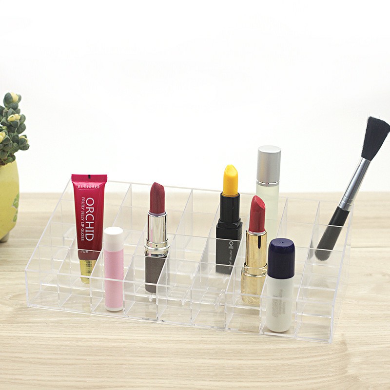 Trapezoid Color Plastic Makeup Display Stand 36 Grid Cosmetic Orgazional Case Clear Acrylic Lipstick Display Stand Jewelry Boxes Free Ship-image-524424511